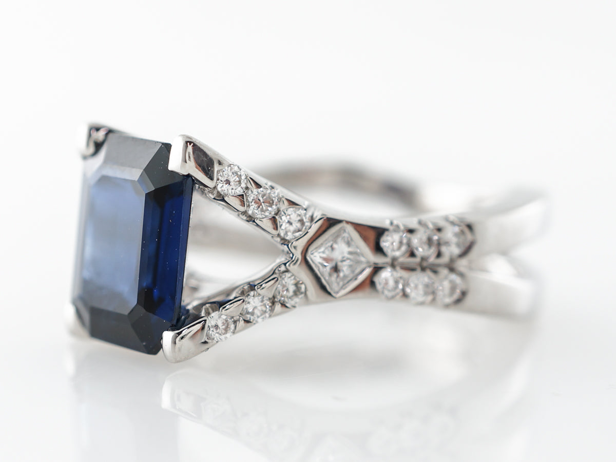 Emerald Cut Sapphire & Diamond Ring in Platinum
