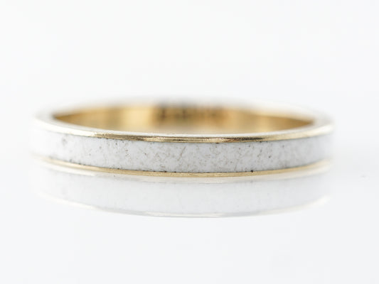 White Enamel Wedding Band in 14k Yellow Gold