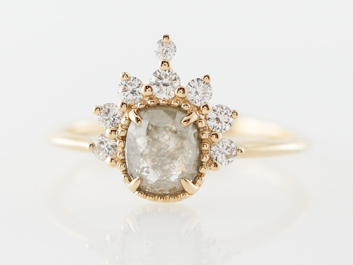 Grey Rose Cut Diamond Engagement Ring in Yellow Gold