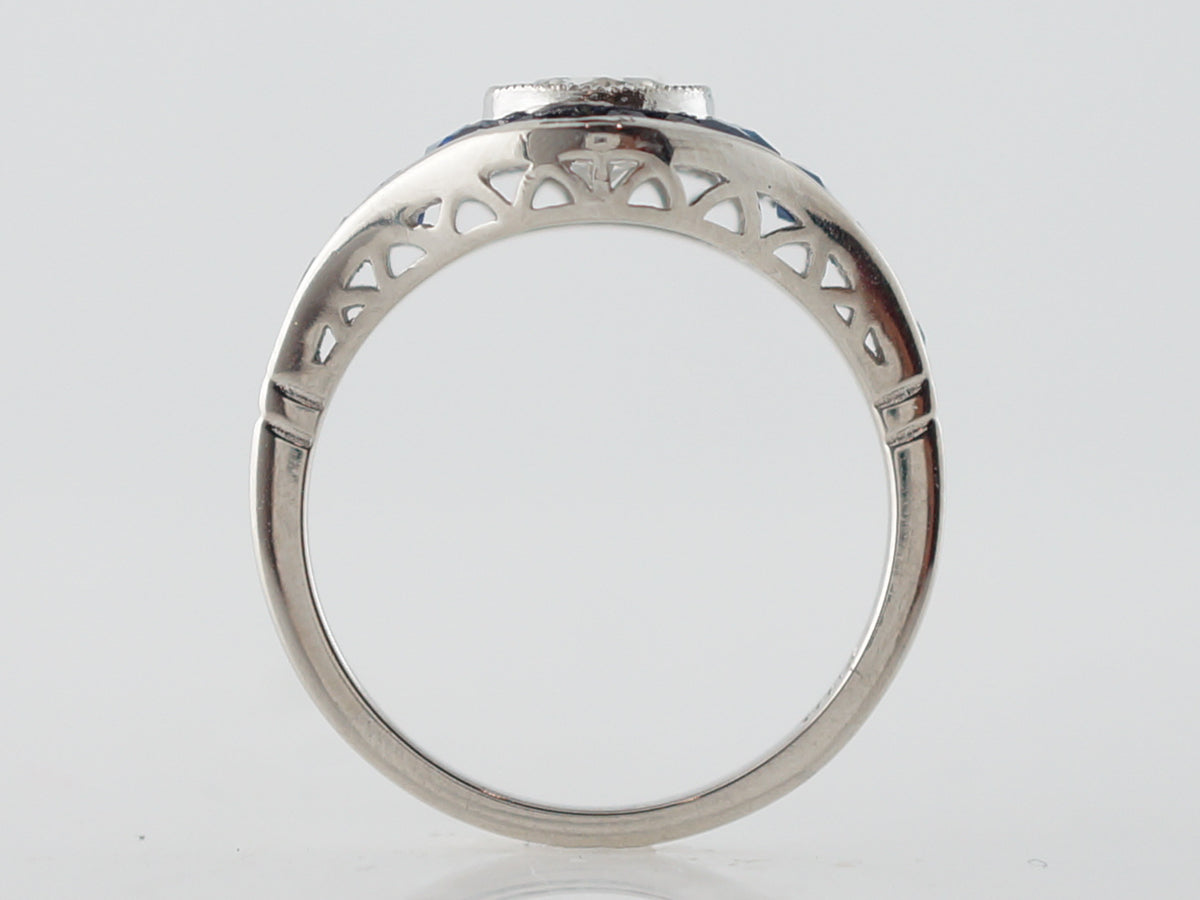 Engagement Ring Modern .63 Old European Cut Diamond & Sapphire in Platinum