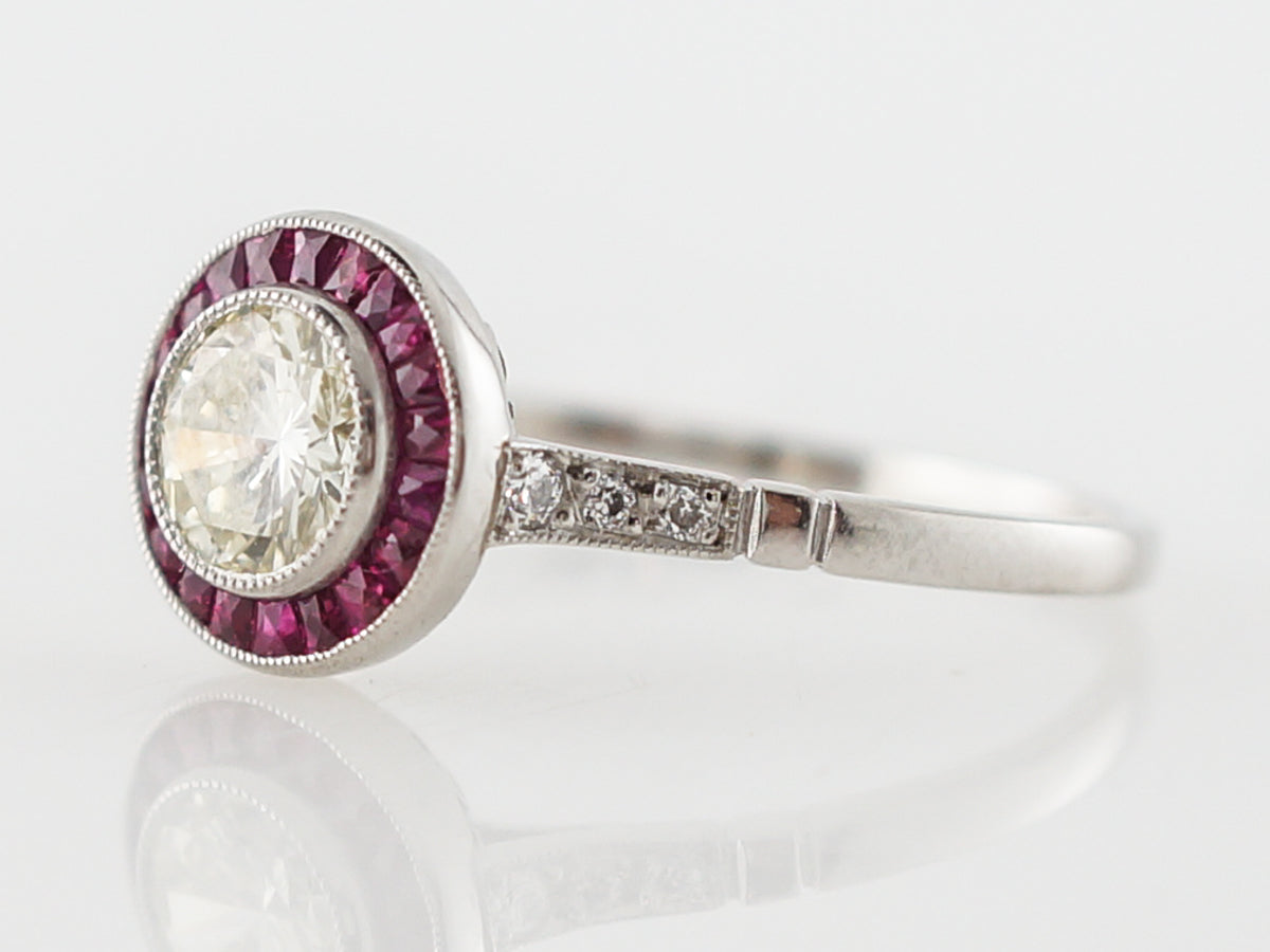 Ruby & Diamond Halo Engagement Ring in Platinum