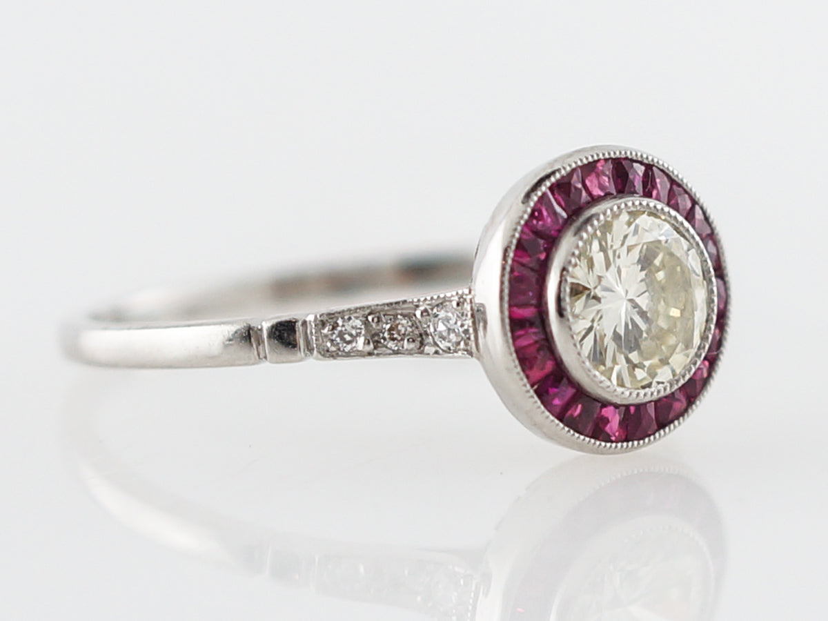 Ruby & Diamond Halo Engagement Ring in Platinum