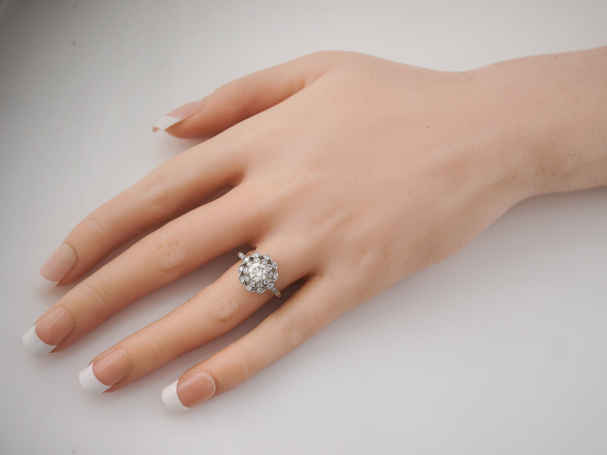 Diamond Cluster Filigree Engagement Ring in Platinum