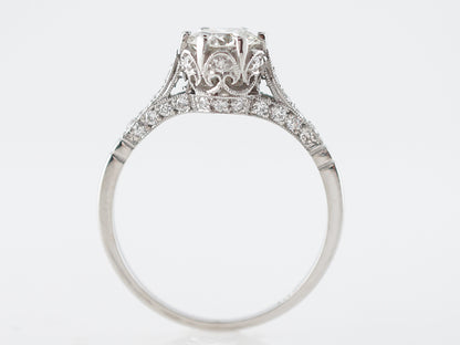 Vintage Style Engagement Ring Round Brilliant Cut Diamond in Platinum