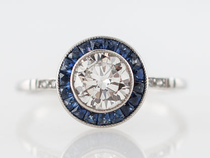 Diamond Halo Sapphire Engagement Ring in Platinum