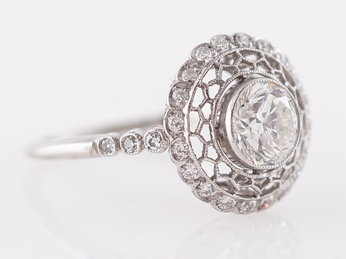 Diamond Filigree Cluster Engagement Ring in Platinum