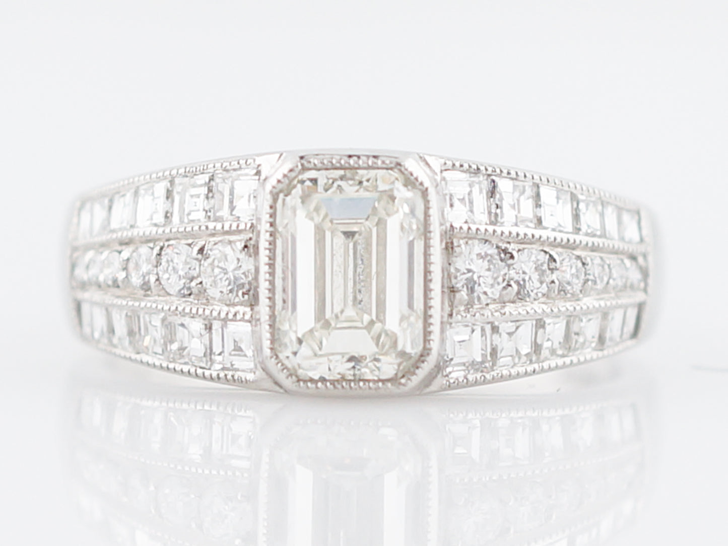 Engagement Ring Modern 1.00 Emerald Cut Diamond in Platinum