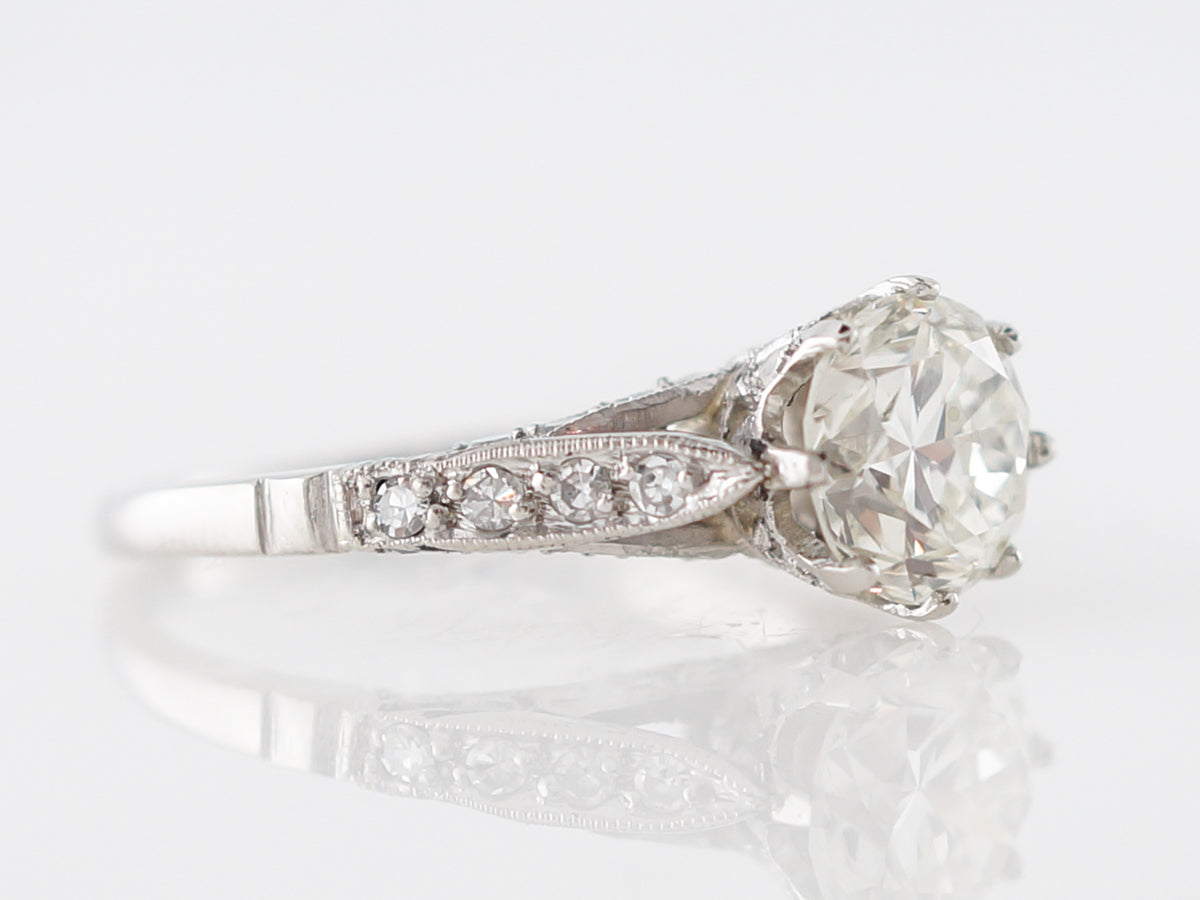 European Cut Diamond Ring w/ Crown Basket in 14k