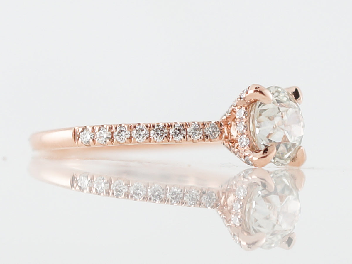 1 Carat Old Mine Diamond Solitaire Engagement Ring in Rose Gold