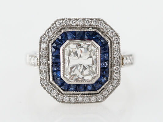 Radiant Cut Diamond & Sapphire Halo Engagement Ring