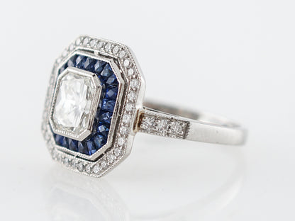 Radiant Cut Diamond & Sapphire Halo Engagement Ring