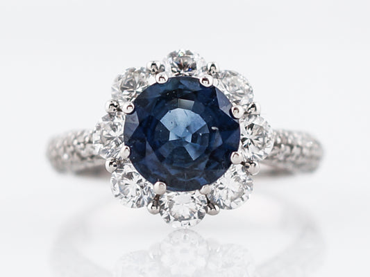 Engagement Ring Modern 1.45 Round Brilliant Cut Sapphire in 14k White Gold