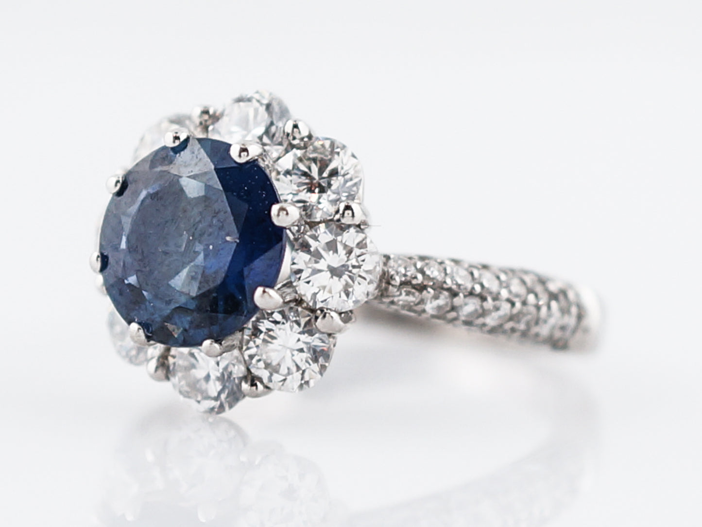 Engagement Ring Modern 1.45 Round Brilliant Cut Sapphire in 14k White Gold