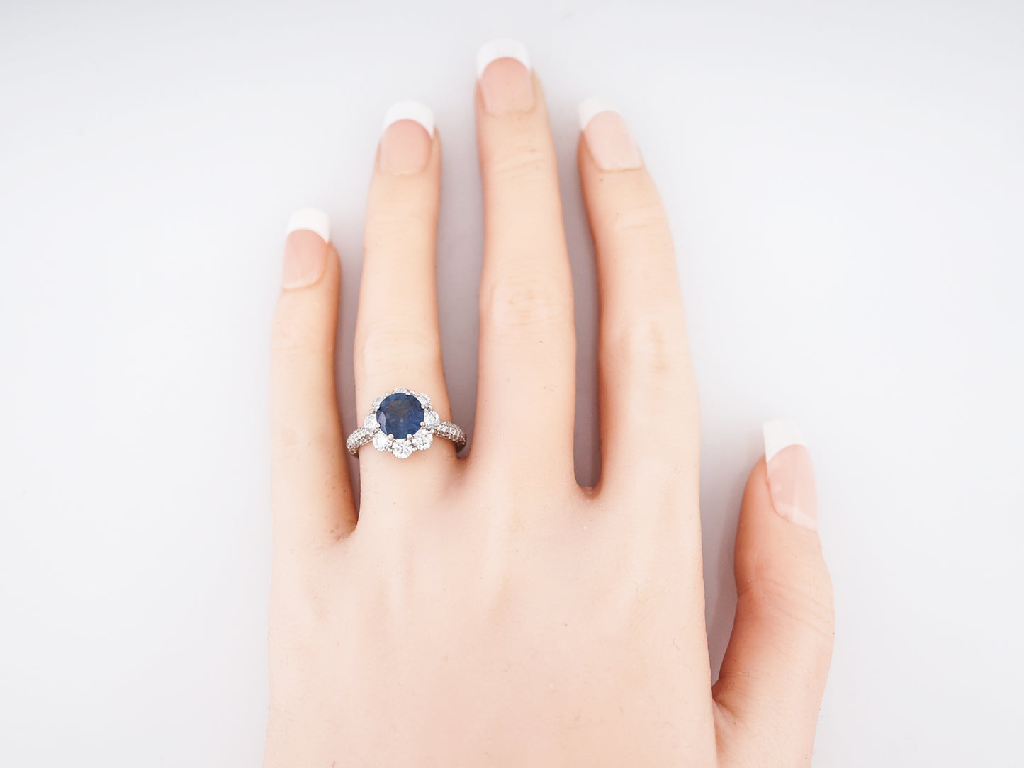Engagement Ring Modern 1.45 Round Brilliant Cut Sapphire in 14k White Gold