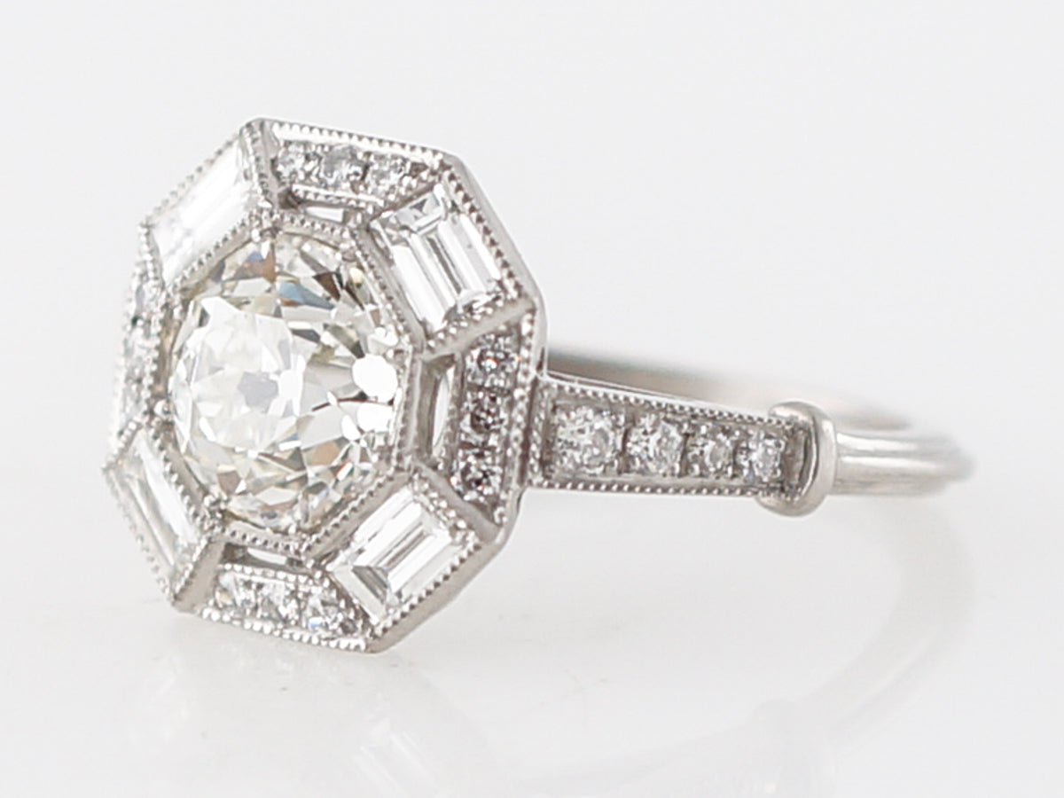 Engagement Ring Modern 1.52 Old European Cut Diamond in Platinum