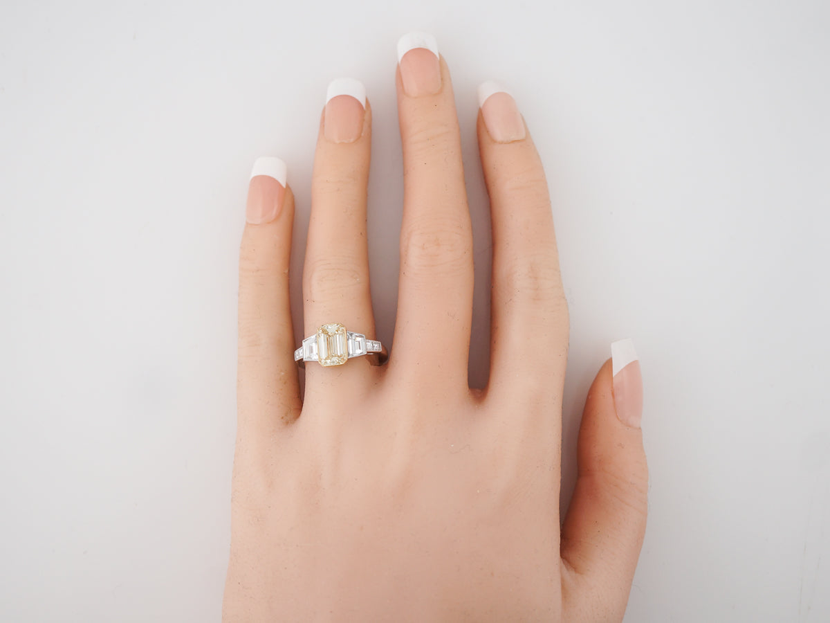 2 Carat Fancy Yellow Emerald Cut Engagement Ring