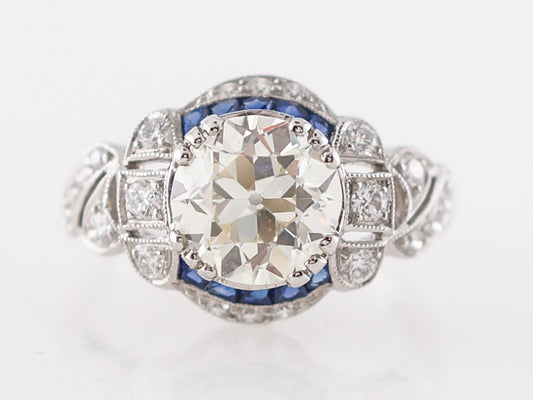 Two Carat Old European Cut Diamond & Sapphire Engagement Ring