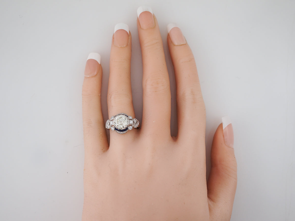 Two Carat Old European Cut Diamond & Sapphire Engagement Ring