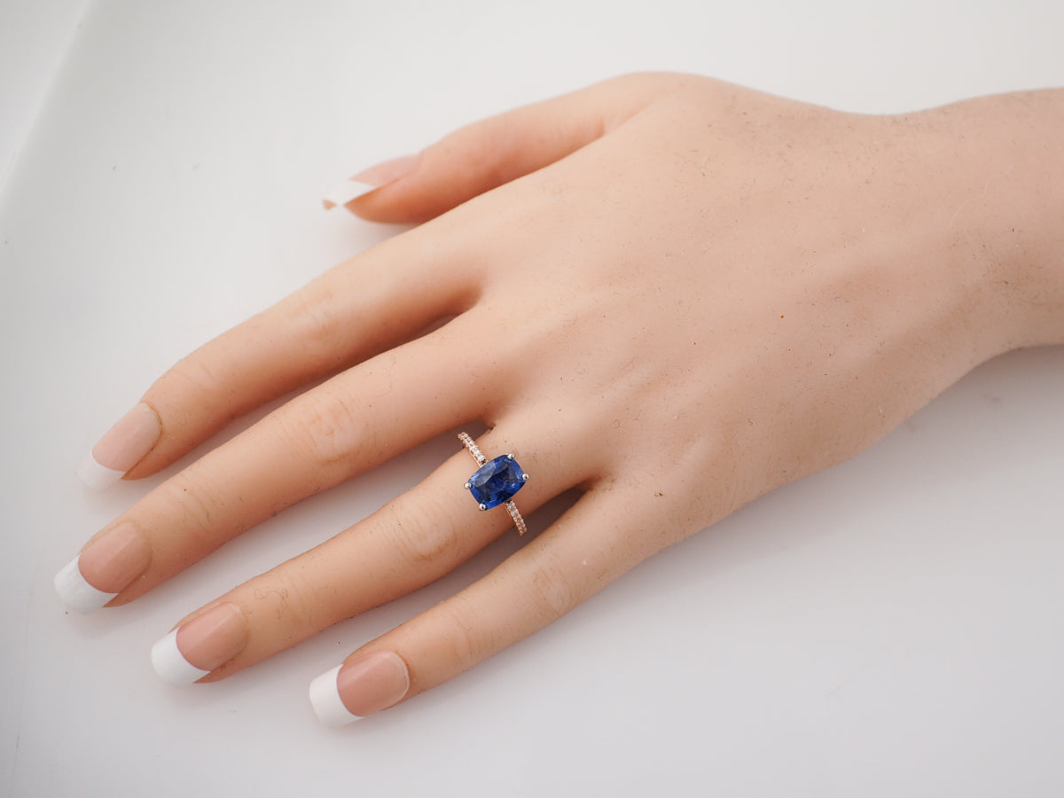Modern Halo Sapphire Diamond Ring in 14K White Gold