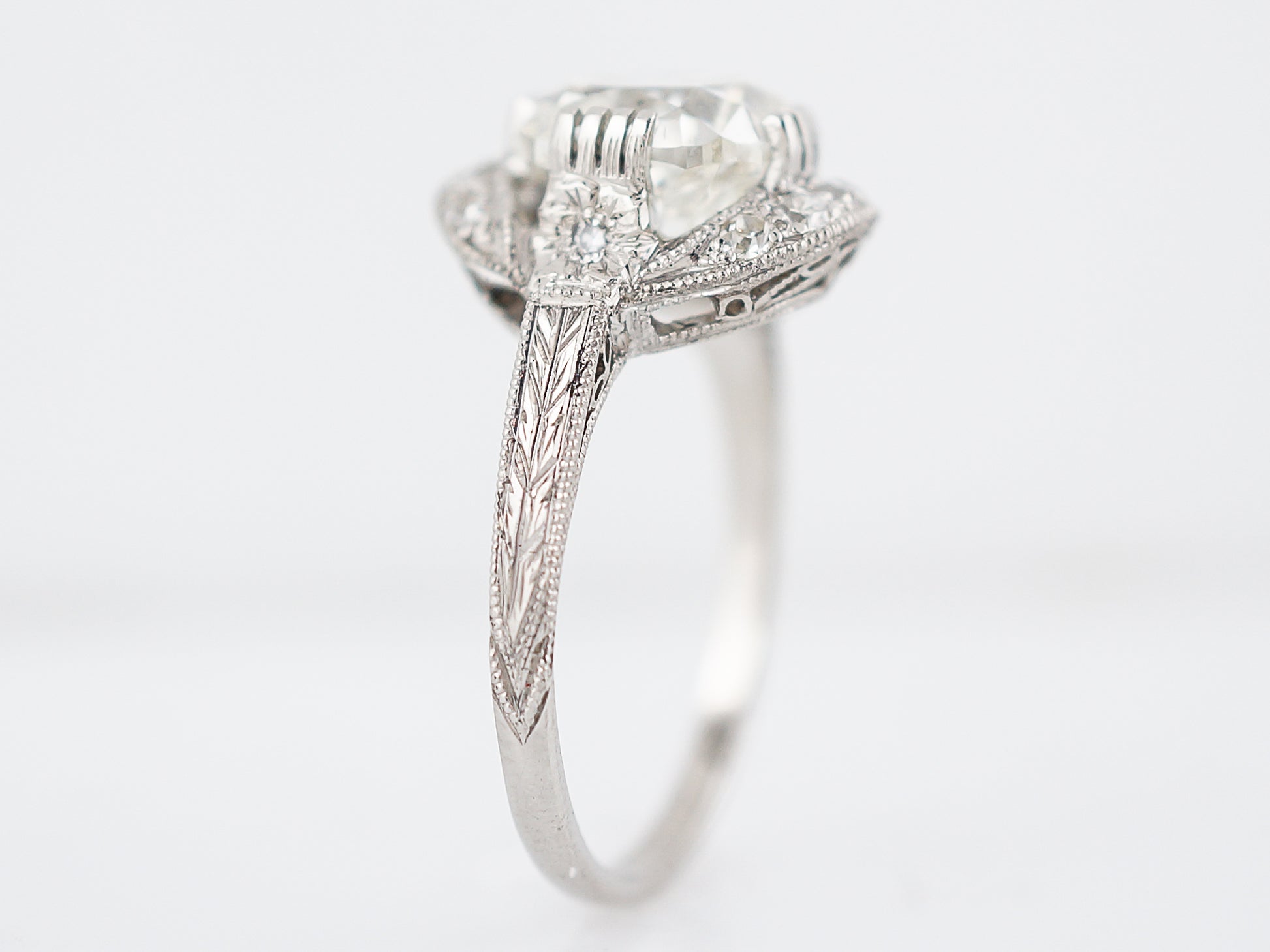 Antique Engagement Ring Art Deco 2.83 Cushion Cut Diamond in Platinum