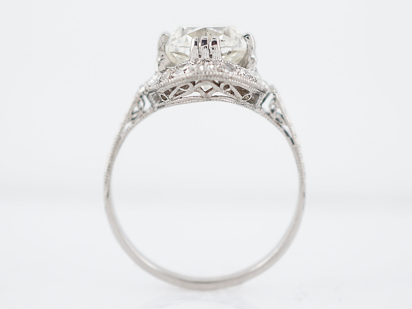 Antique Engagement Ring Art Deco 2.83 Cushion Cut Diamond in Platinum