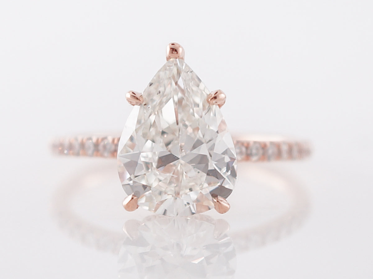 GIA 2 Carat Pear Cut Diamond Engagement Ring in Rose Gold