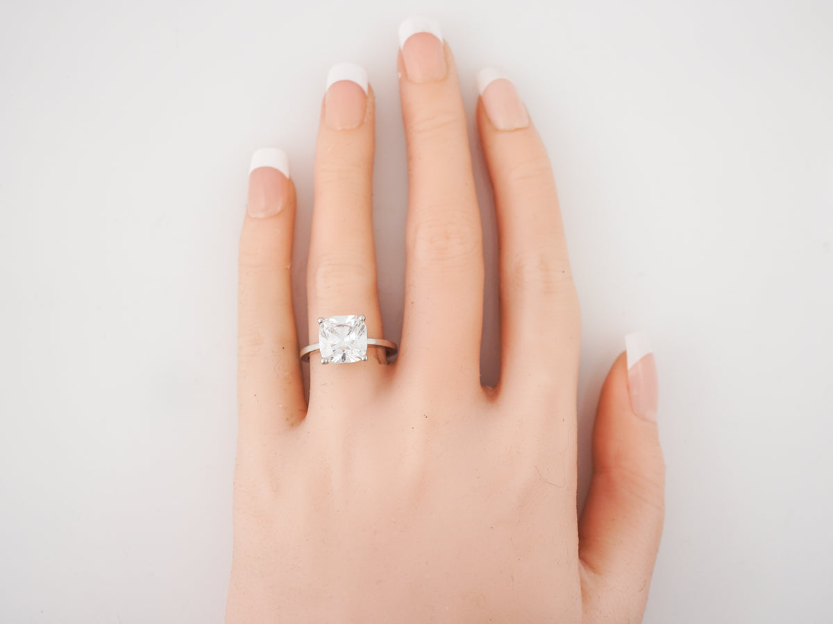 GIA 4 Carat Cushion Cut Solitaire Diamond Engagement Ring