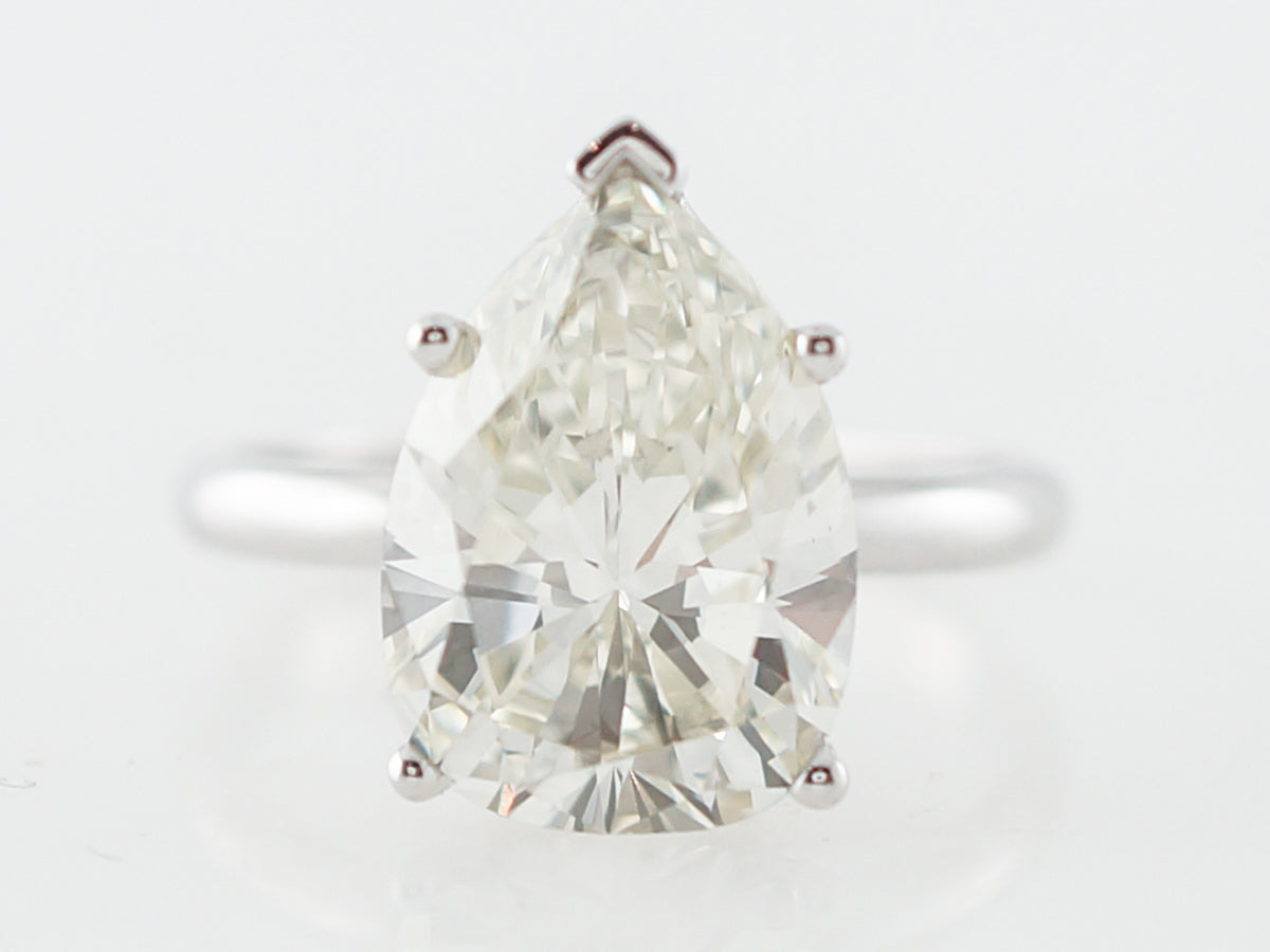 GIA 4 Carat Pear Cut Diamond Solitaire Engagement Ring