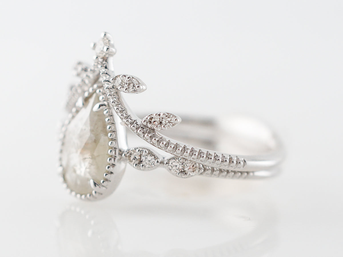 Vintage Style Pear Cut Grey Diamond Engagement Ring & Wedding Band
