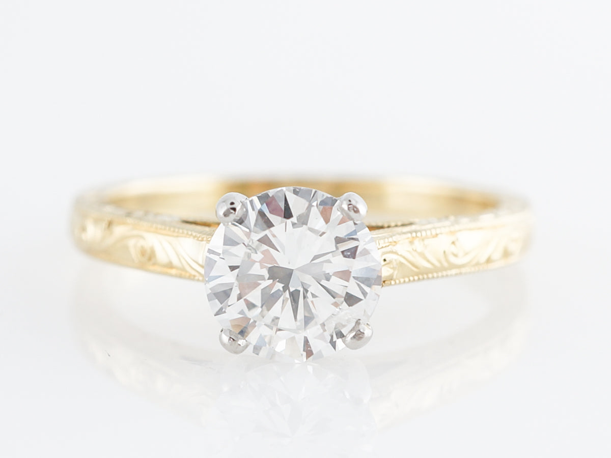 Engraved Diamond Engagement Ring in 18k and Platinum