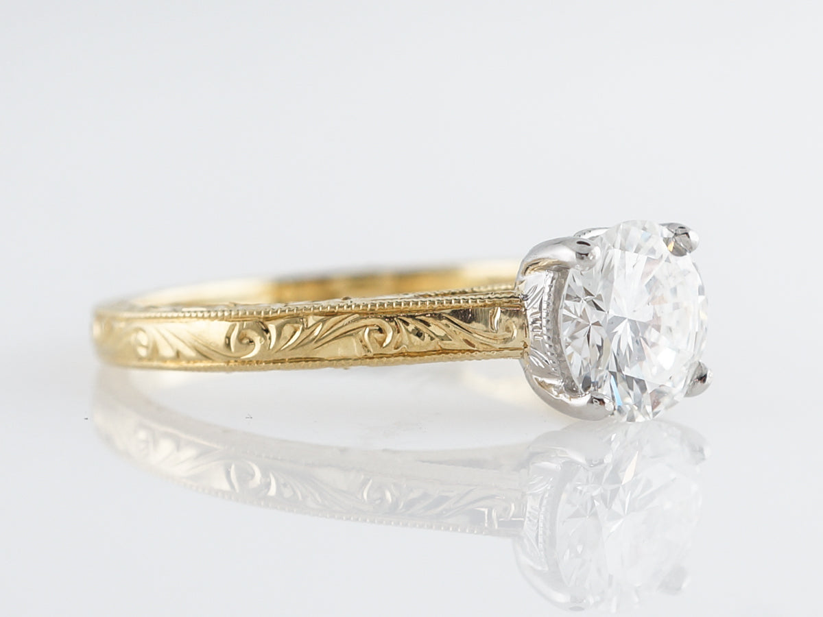 Engraved Diamond Engagement Ring in 18k and Platinum