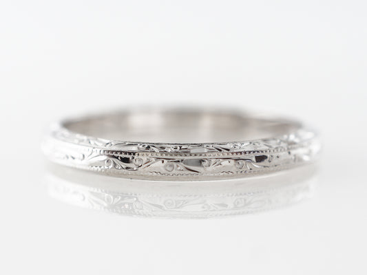 Engraved Antique Art Deco Wedding Band in White Gold