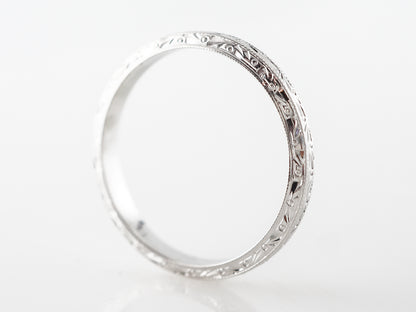 Engraved Antique Art Deco Wedding Band in White Gold