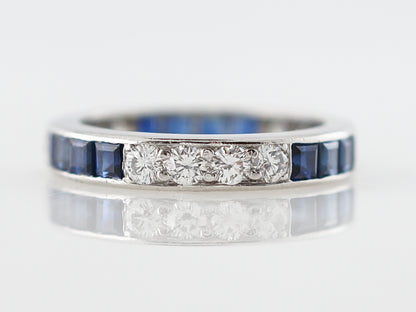 Eternity Wedding Band Modern .48 Round Brilliant Cut Diamonds & Sapphire in Platinum