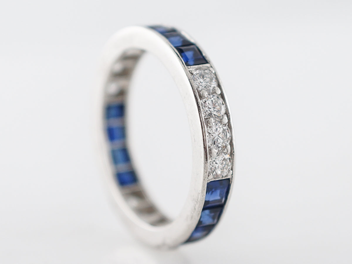 Eternity Wedding Band Modern .48 Round Brilliant Cut Diamonds & Sapphire in Platinum