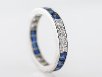 Eternity Wedding Band Modern .48 Round Brilliant Cut Diamonds & Sapphire in Platinum