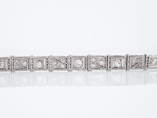 Antique Straight Line Bracelet Art Deco 2.00 Old European Cut Diamonds in 14K White Gold & Platinum