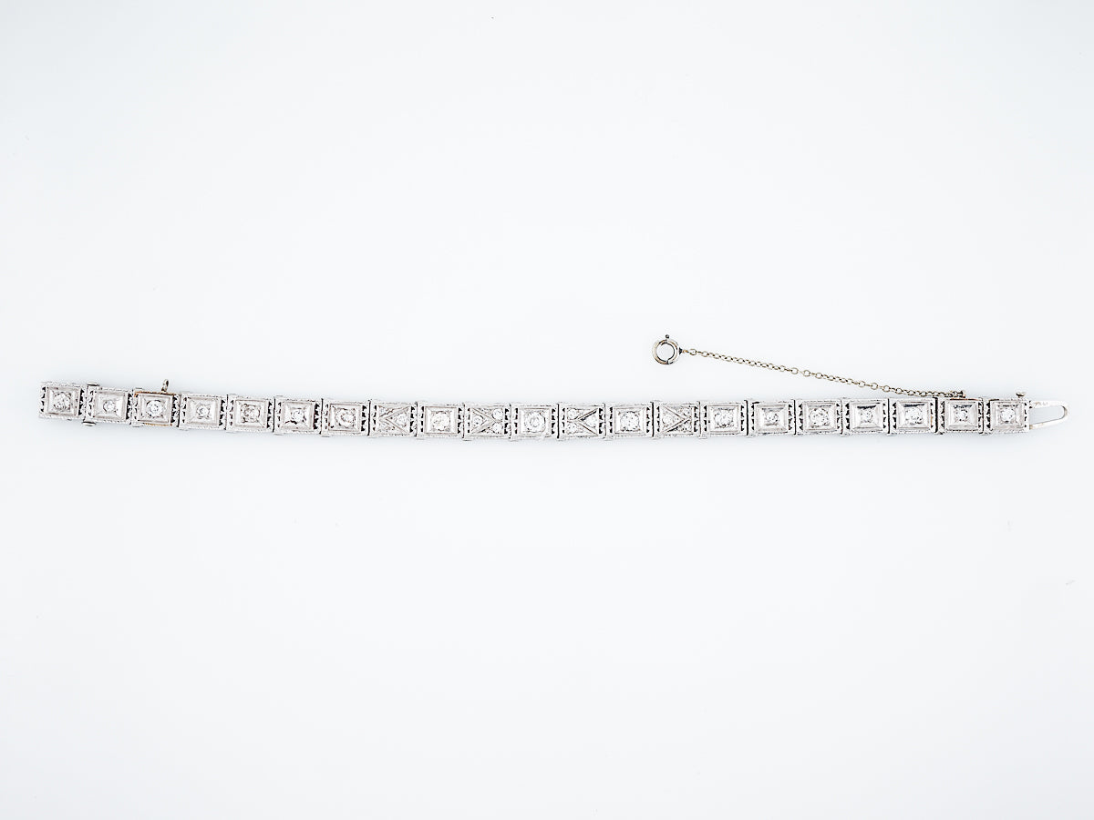Antique Straight Line Bracelet Art Deco 2.00 Old European Cut Diamonds in 14K White Gold & Platinum