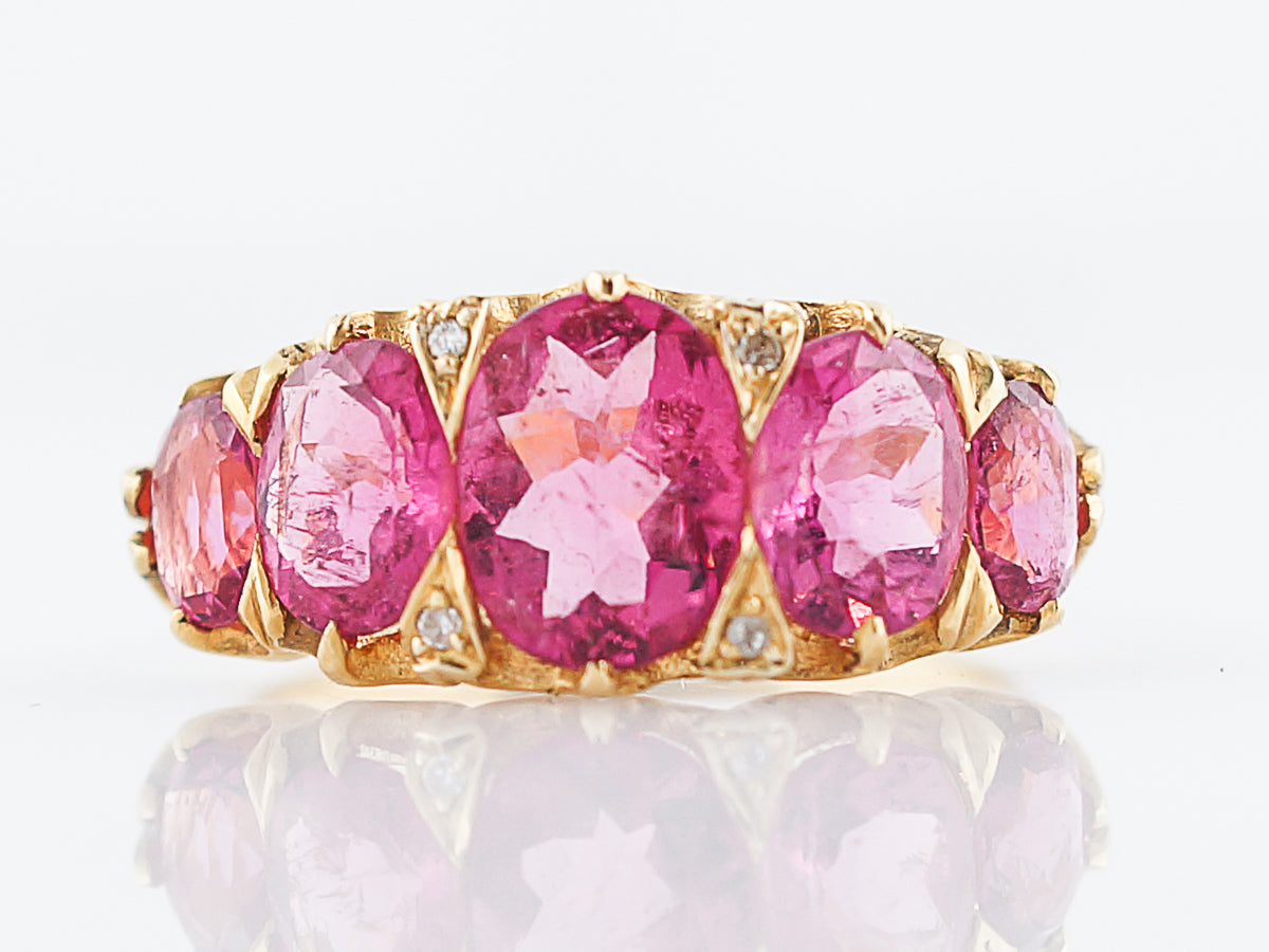 ***RTV***Antique Right Hand Ring Victorian 3.32 Oval Pink Tourmaline in 18k Yellow Gold