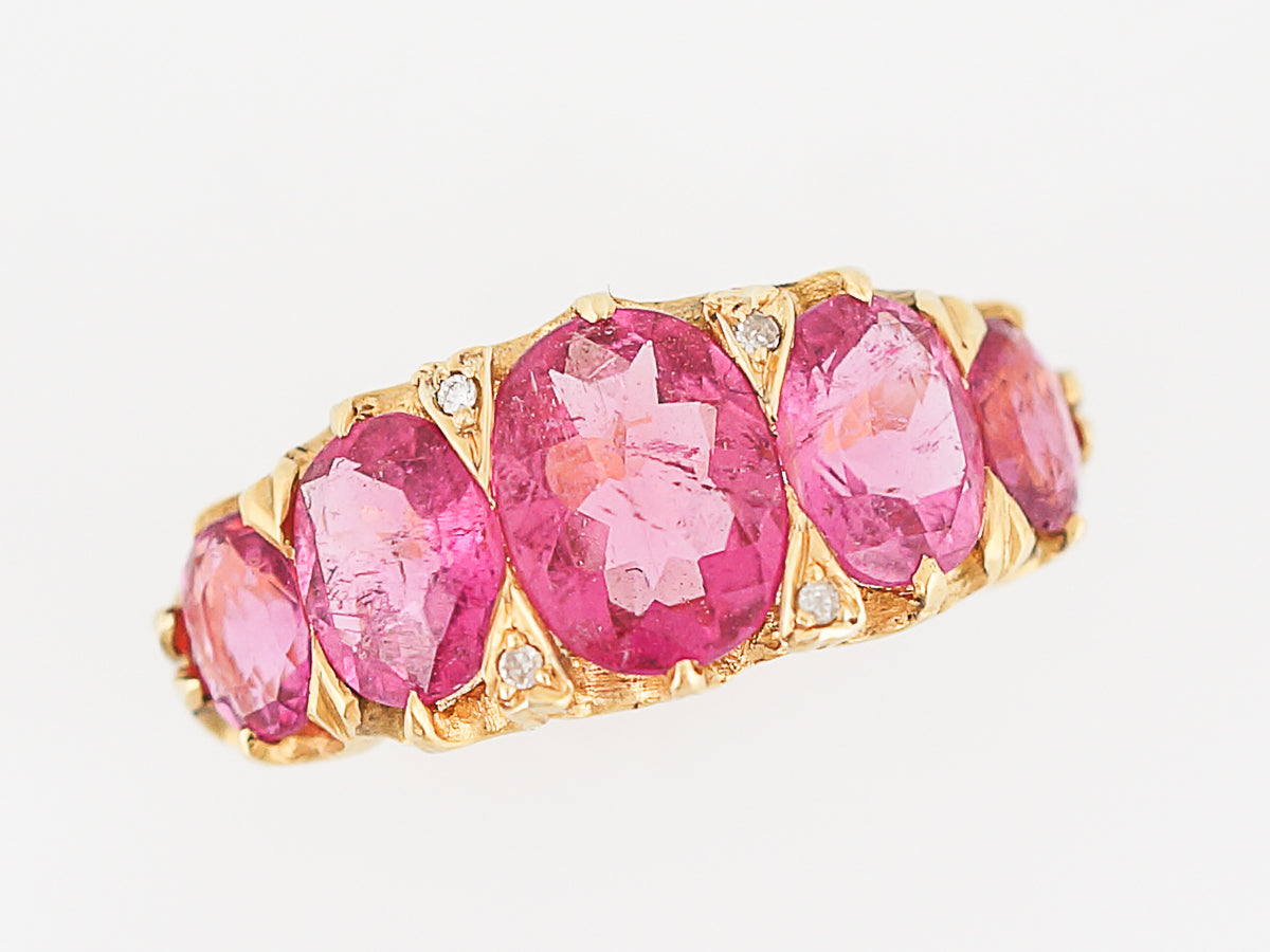 ***RTV***Antique Right Hand Ring Victorian 3.32 Oval Pink Tourmaline in 18k Yellow Gold