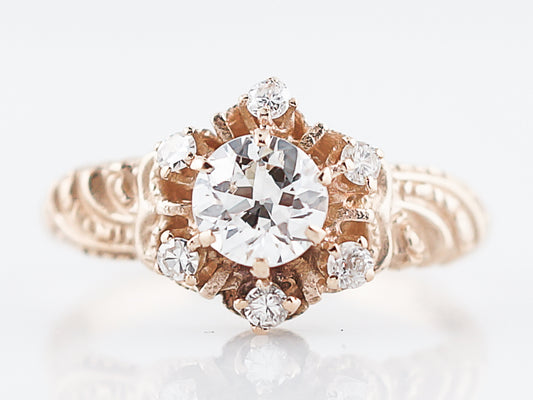 Antique Engagement Ring Victorian .53 Old European Diamond in 14k Yellow Gold