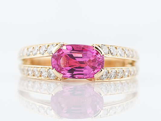 ***RTV***Right Hand Ring Modern 2.00 Oval Pink Sapphire in 18k Yellow Gold