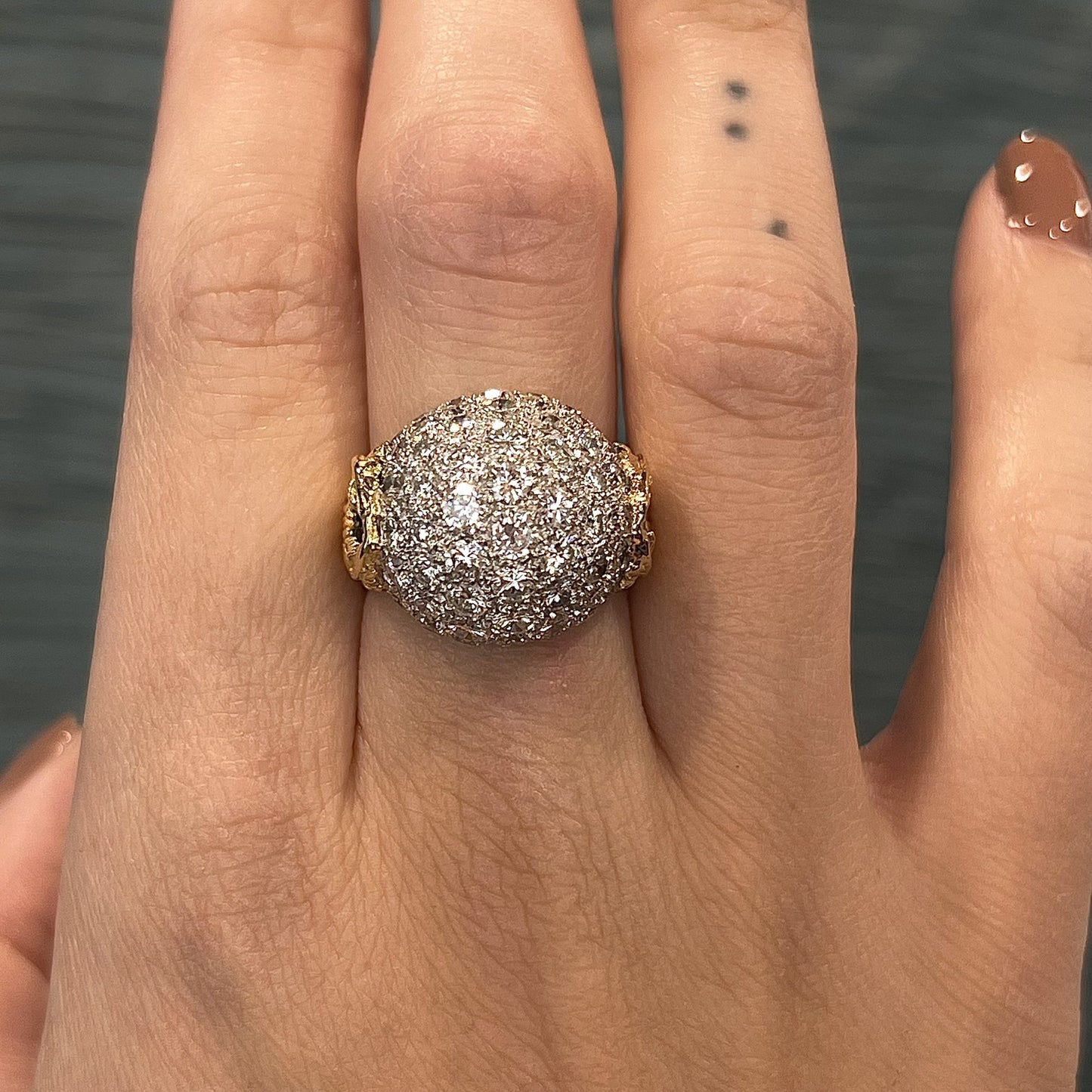 Pave Diamond Dome Cocktail Ring 18k Yellow Gold