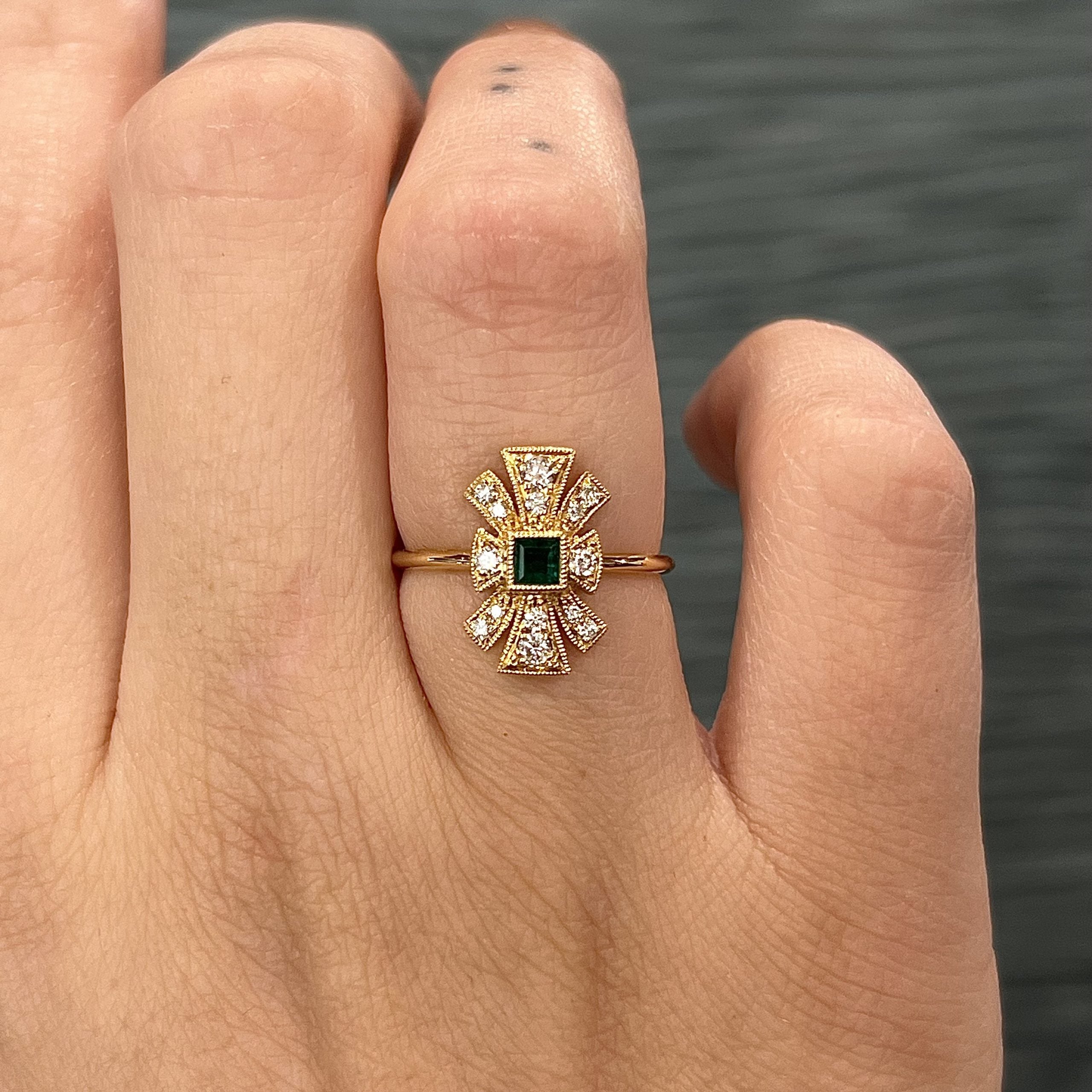 Emerald diamond cluster on sale ring