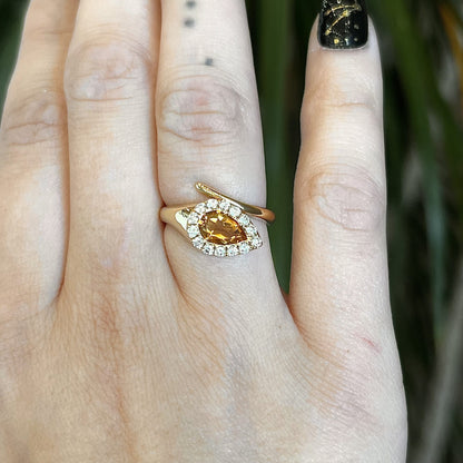 Citrine & Diamond Snake Shaped Ring in 14k Yellow Gold