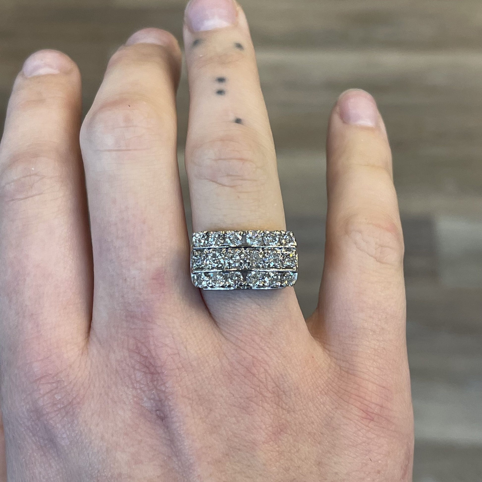 Three Row Diamond Cocktail Ring in 14k White Gold