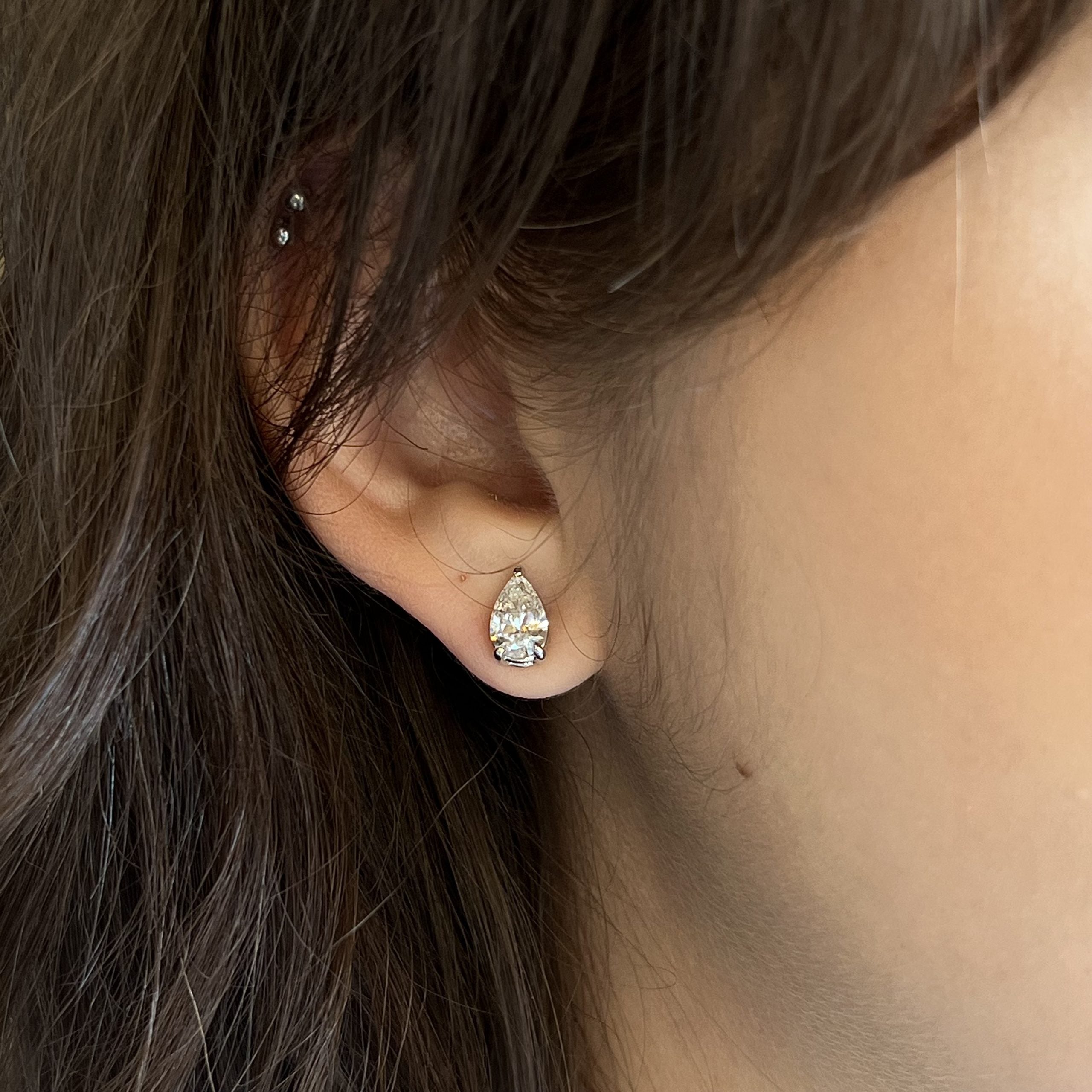 Modern Pear Cut Diamond Stud Earrings in 14k White Gold - Filigree