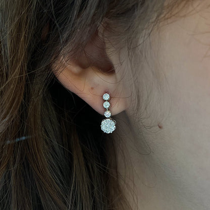 Modern Diamond Cluster Drop Earrings in 18k White Gold