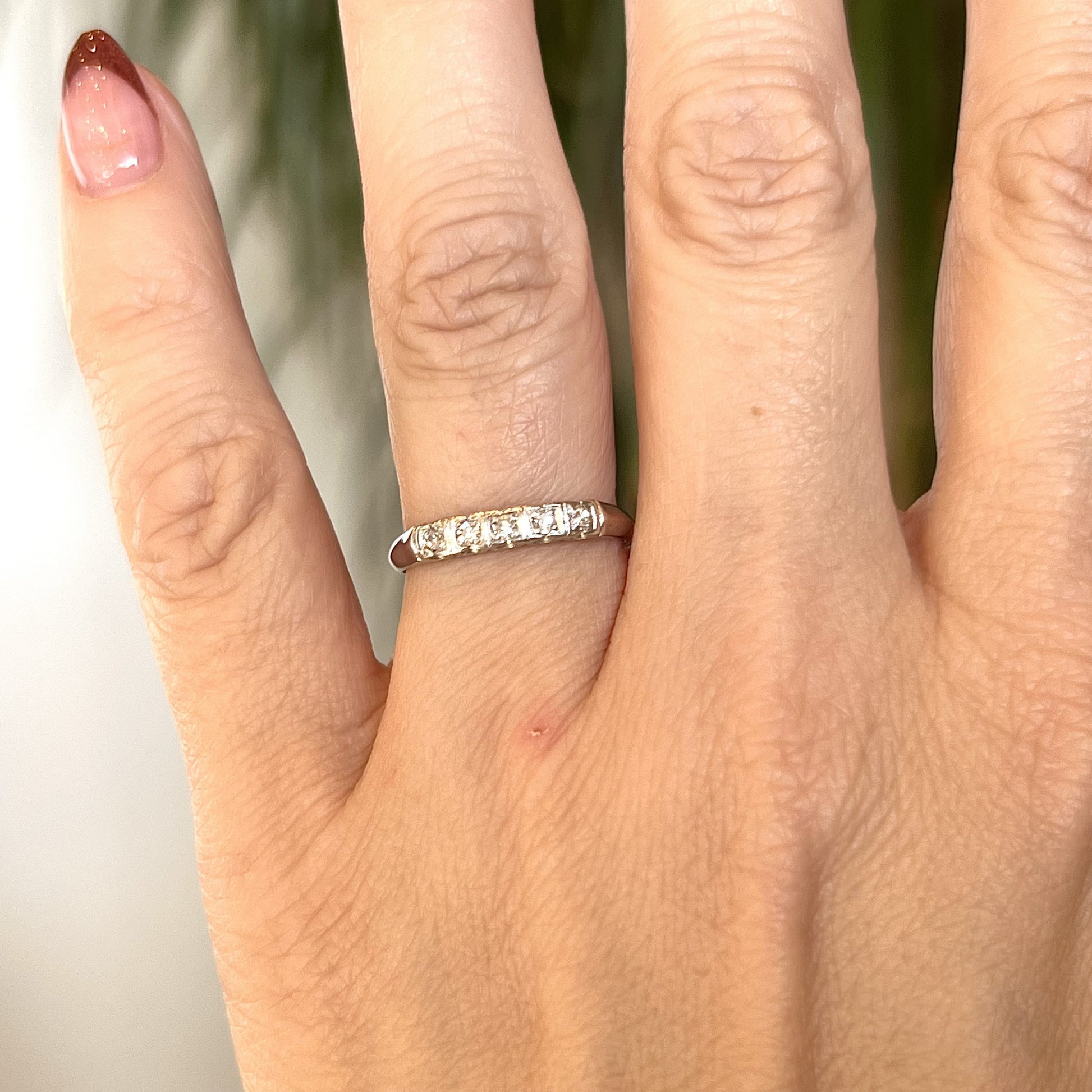 Vintage Five Stone Diamond Wedding Band in Platinum – Filigree