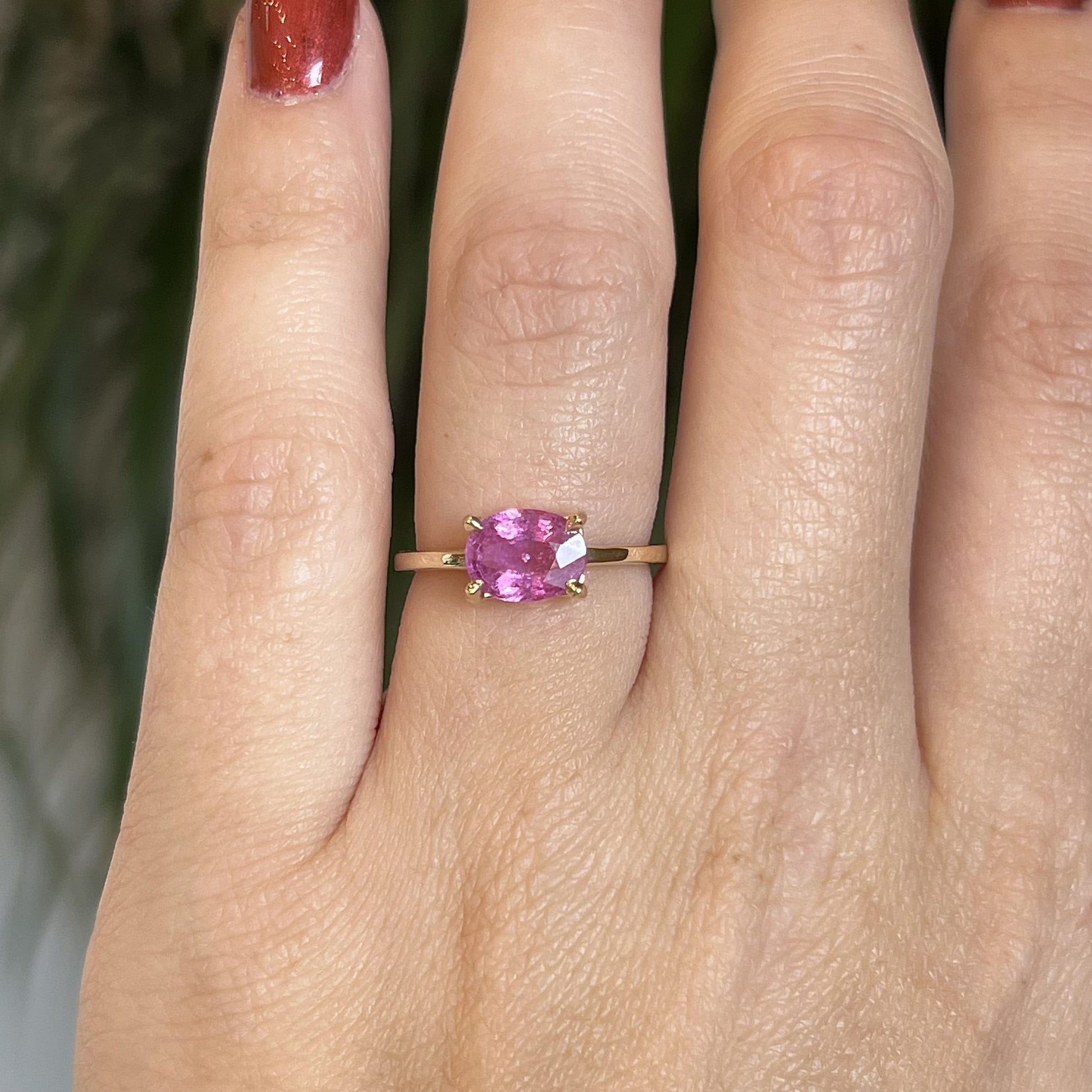 Oval Cut Pink Sapphire Engagement Ring in 14k Yellow Gold